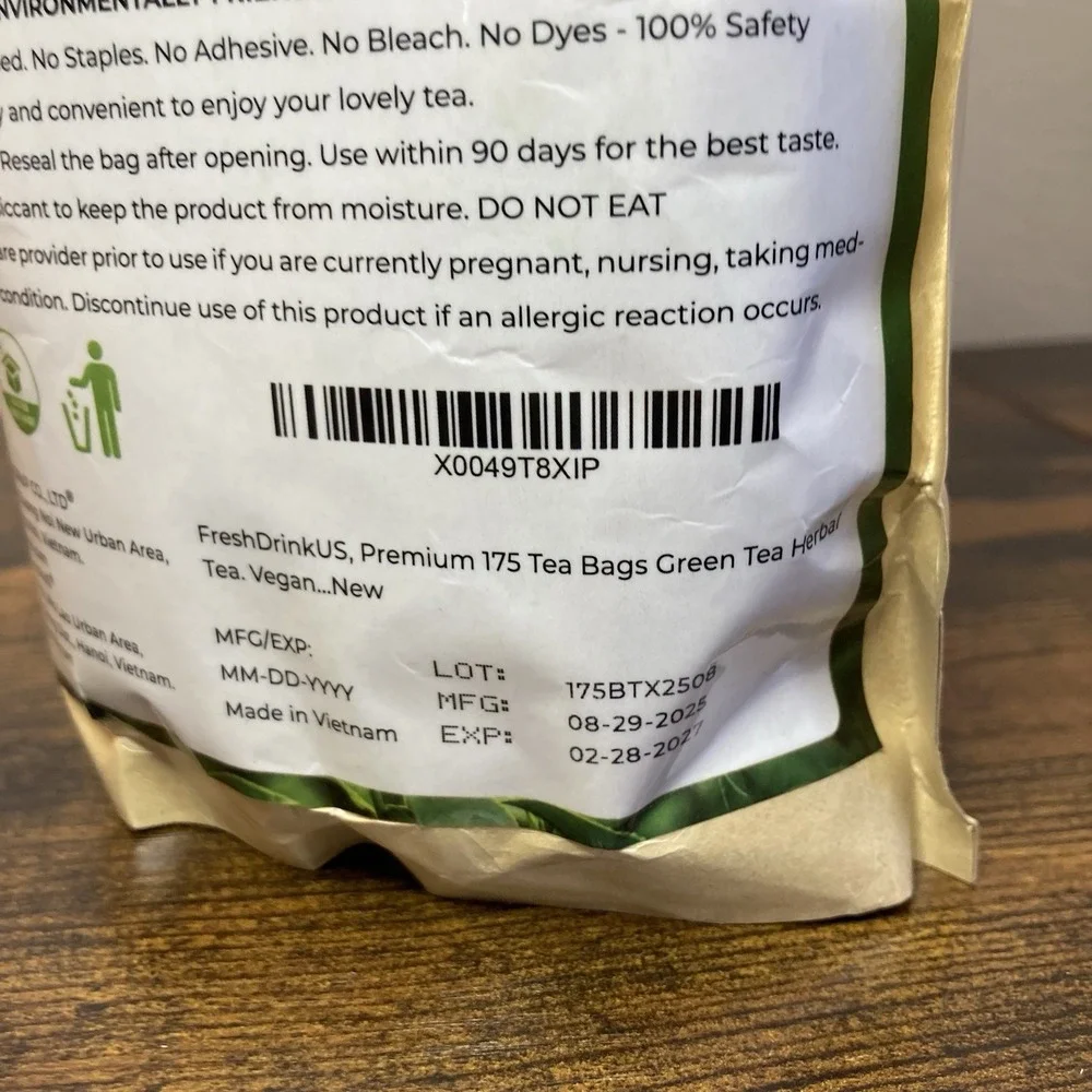 FreshDrinkUS Premium 175 Green Tea Bags 100% Natural & Pure from Green Tea Herba